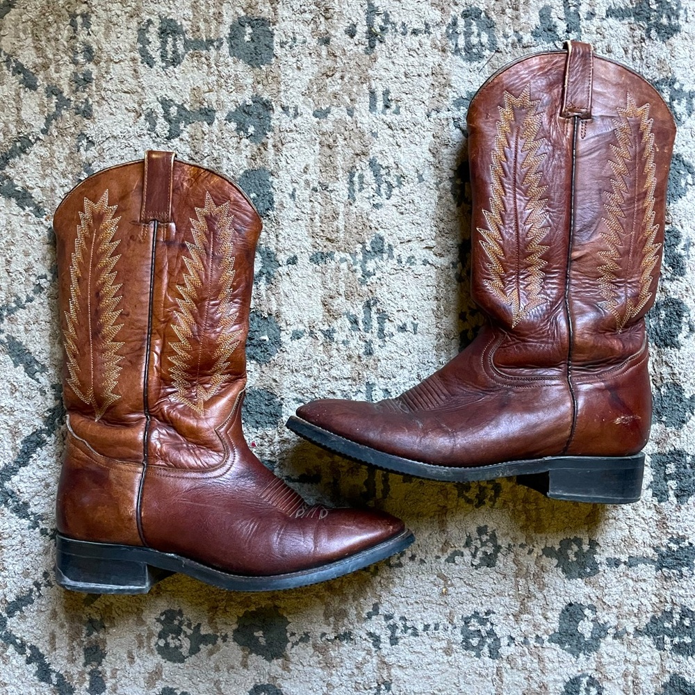 Men’s Rudel Cowboy Boots Vintage Size 29.5 11.5 Brown Western Outdoors Leather